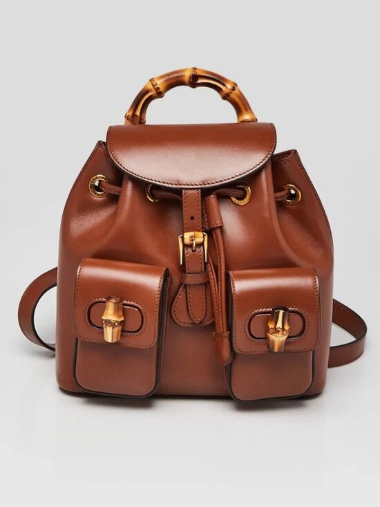 Gucci Brown Smooth Leather Bamboo Handle Small Backpack Bag main image 9